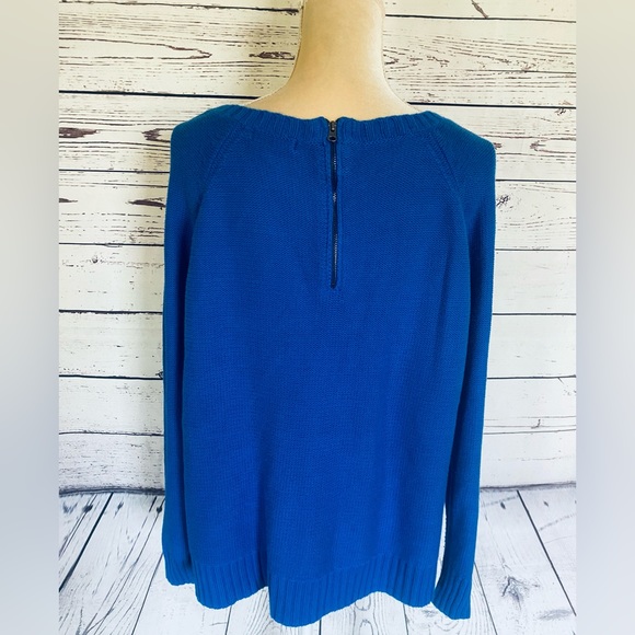Women’s XL Sweater ANA Blue Glittered Medium Weight Knit Zipper Back U Neck Soft - Picture 5 of 11
